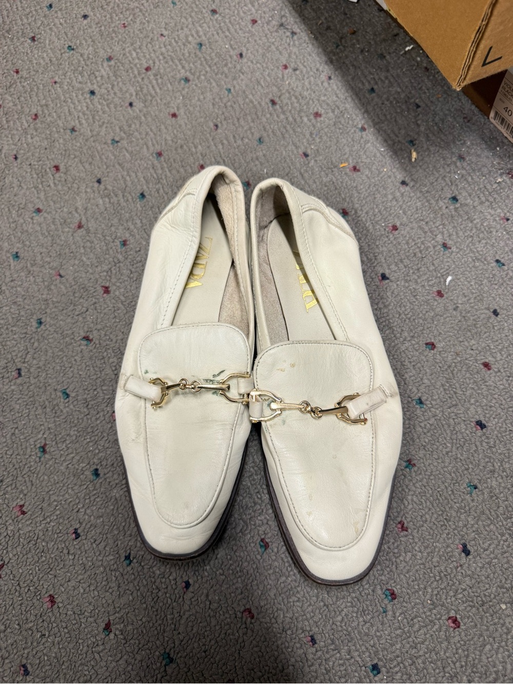 White Leather Loafers with Gold Chain Accent